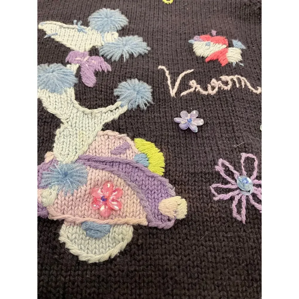 Girl's Gymboree Short Sleeve Sweater Sz 6 Navy Lilac Trim Embroidery Sequins